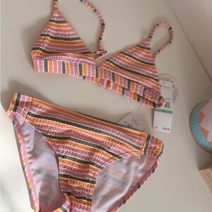 Roxy Striped Bikini Set in Pink, Orange, and Green